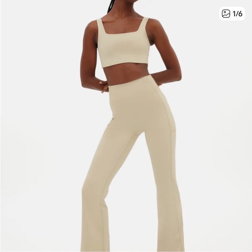 Girlfriend Collective Cream Colored Flared Workout Pants